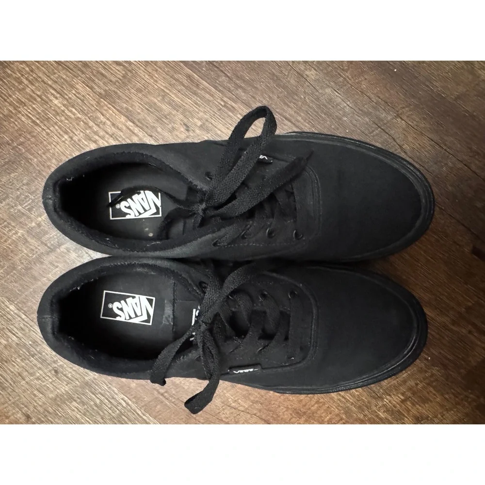 Vans All Black Canvas Lace-Up Sneakers Youth Size 6